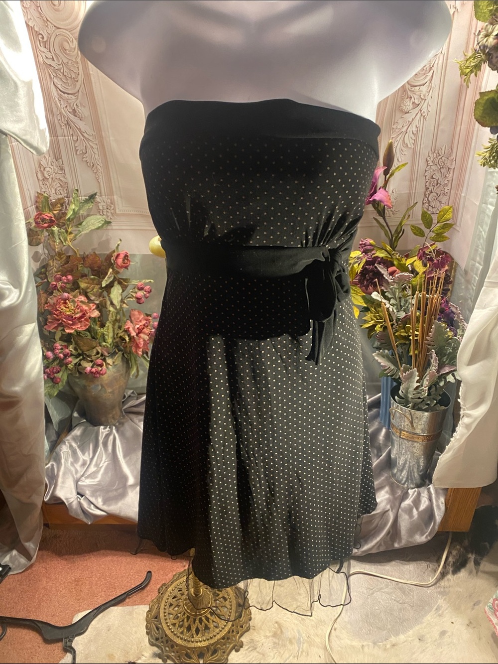 Studio Y Strapless Black Polka Dot Belted Cocktail Dress